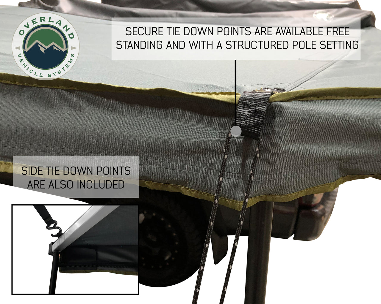 Freestanding 270 Degree Awnings For Mid - High Roofline Vans Driver side Overland Vehicle Systems