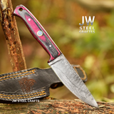 Twilight Resin Bushcraft Knife 8" Pink & Blue Pakka Wood Handle | JW SteelCrafts
