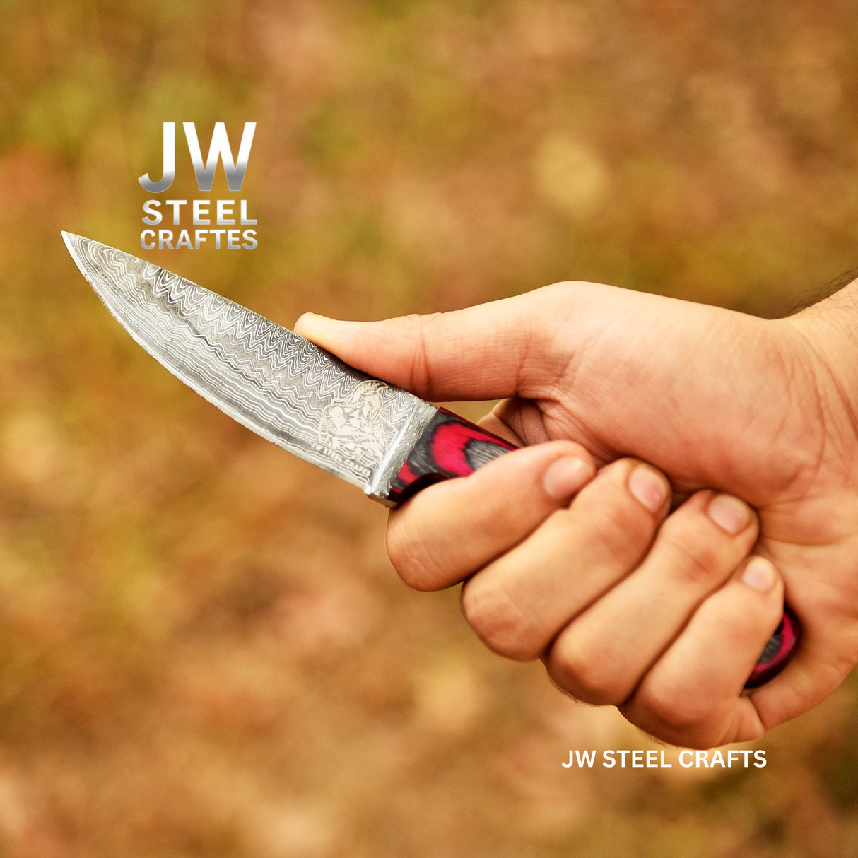 Twilight Resin Bushcraft Knife 8" Pink & Blue Pakka Wood Handle | JW SteelCrafts