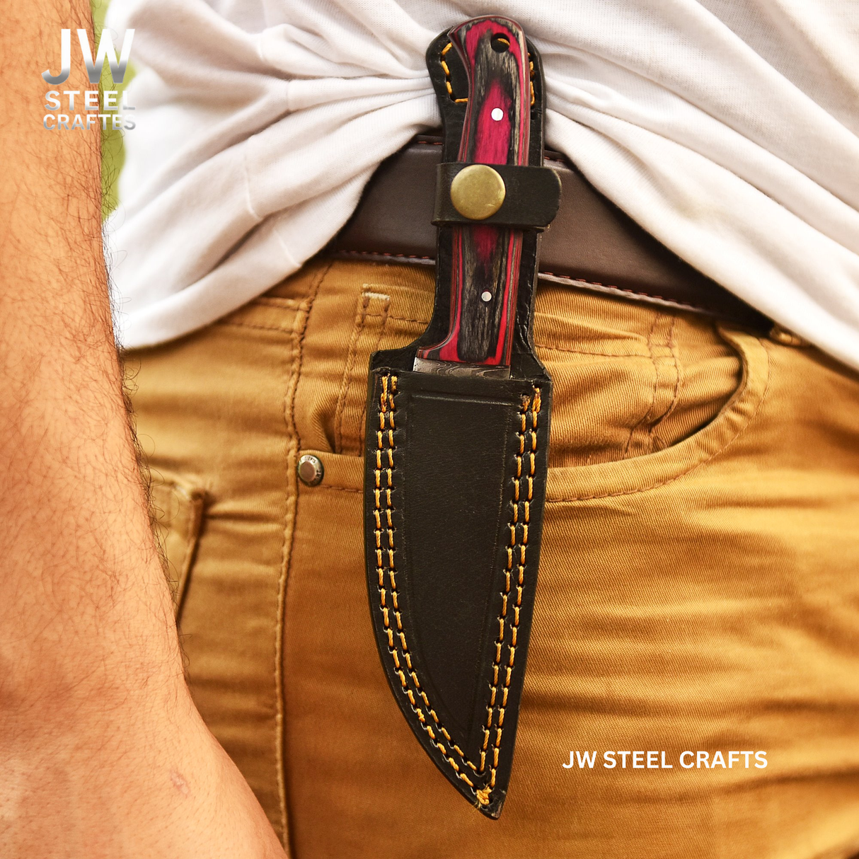 Twilight Resin Bushcraft Knife 8" Pink & Blue Pakka Wood Handle | JW SteelCrafts
