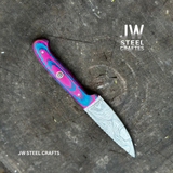 Twilight Resin Bushcraft Knife 8" Pink & Blue Pakka Wood Handle | JW SteelCrafts