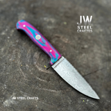 Twilight Resin Bushcraft Knife 8" Pink & Blue Pakka Wood Handle | JW SteelCrafts
