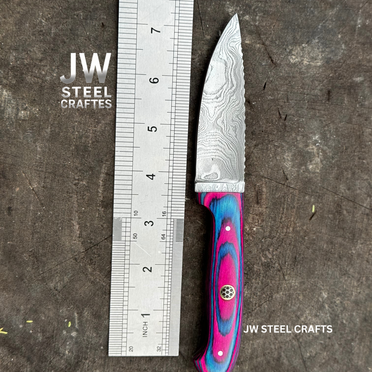 Twilight Resin Bushcraft Knife 8" Pink & Blue Pakka Wood Handle | JW SteelCrafts