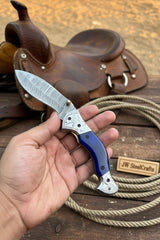 Silverline Ridge Curved Folder Knife 8" Handmade Damascus Steel Resin Handle