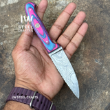 Twilight Resin Bushcraft Knife 8" Pink & Blue Pakka Wood Handle | JW SteelCrafts