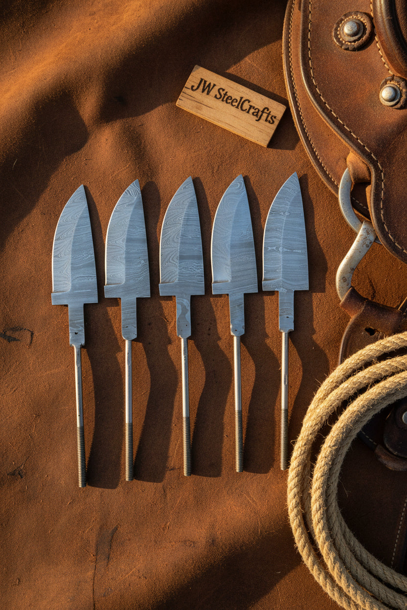 5-Piece Hand Forged Damascus Hunting Knife Blanks Set