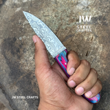 Twilight Resin Bushcraft Knife 8" Pink & Blue Pakka Wood Handle | JW SteelCrafts