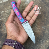 Twilight Resin Bushcraft Knife 8" Pink & Blue Pakka Wood Handle | JW SteelCrafts
