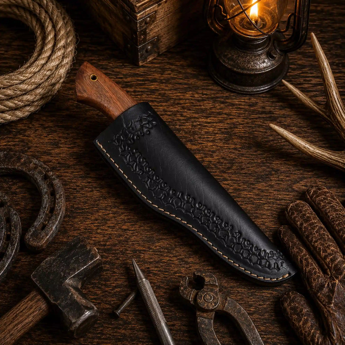 440C Steel Fixed Blade Outdoor Camping Hunting Survival Knife With Leather Sheath