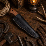 440C Steel Fixed Blade Outdoor Camping Hunting Survival Knife With Leather Sheath