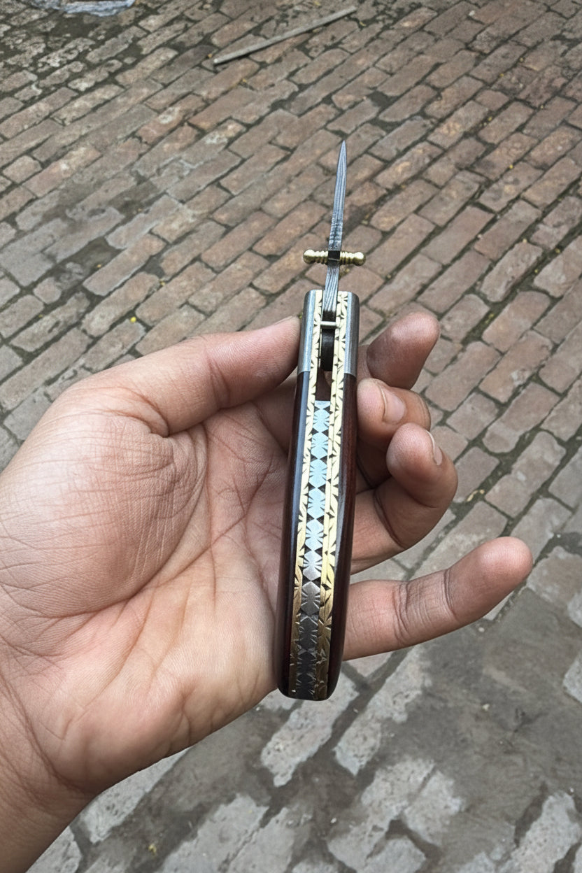 Twilight Burl Folder Knife 7" Handmade Burl Wood Damascus Blade