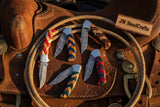Wovencord Pocket Knife Set 8.5" Handmade Set of 5 Damascus Steel Blades