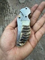 Pearlridge Damascus Folder 7" Handmade Mother of Pearl Lock Back