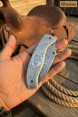 Obsidian Mosaic Folder Knife 8" Handmade Damascus Liner Lock