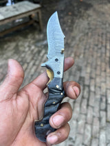Grithorn Damascus Folder 7" Handmade Horn Handle Lock Back Mechanism