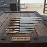 7-Piece Damascus Kitchen Knife Set — Synthetic Stag Horn Handles, Brass Bolsters & Full Tang Forged Blades
