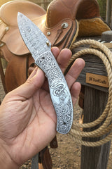 Obsidian Mosaic Folder Knife 8" Handmade Damascus Liner Lock