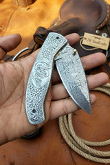 Obsidian Mosaic Folder Knife 8" Handmade Damascus Liner Lock