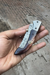 Twilight Burl Folder Knife 7" Handmade Burl Wood Damascus Blade