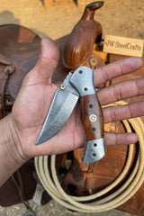 Dusty Trail Pocket Knife 7" Handmade Damascus Steel Folding Knife | JW Steelcrafts