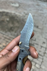 Jadeline Damascus Folder 7" Handmade Turquoise-Green Resin Handle