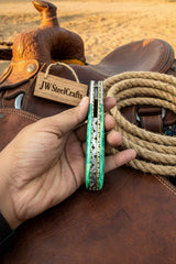 Jadeline Damascus Folder 7" Handmade Turquoise-Green Resin Handle