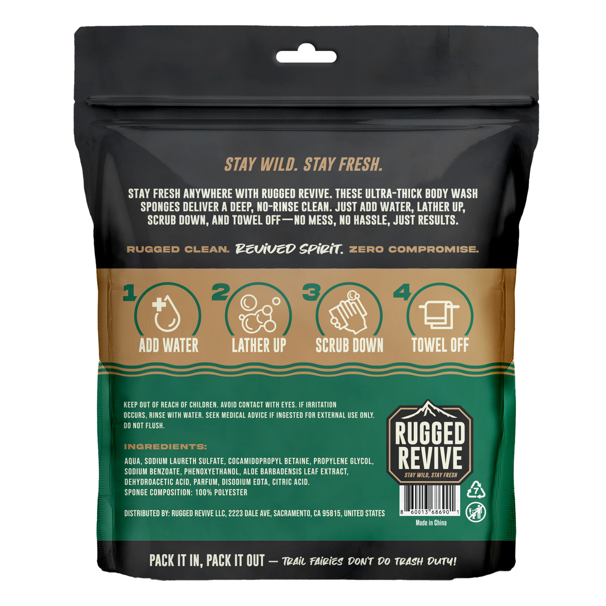 Rugged Revive - Rinse-Free Bath Sponge One (25 Pack)