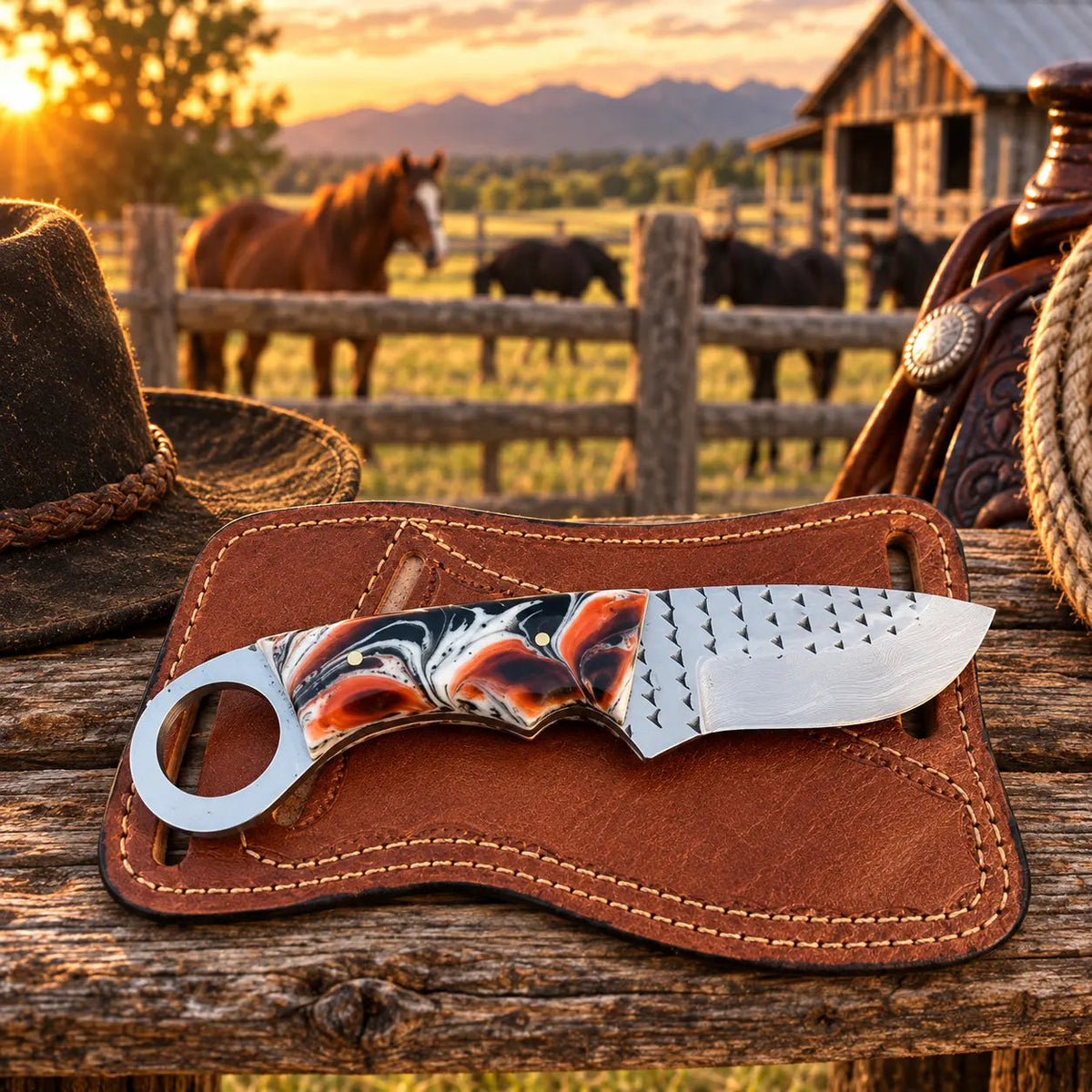 Ironhide Rasp Steel Skinner Knife – Resin Handle & Leather Sheath