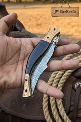Hidewood Skinner Folder Knife 8" Handmade Damascus Micarta Handle