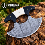 Bonehorn Northcrest™ Damascus Ulu Knife with Camel Bone & Buffalo Horn Handle