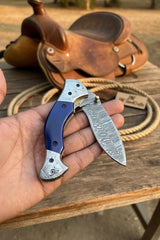Silverline Ridge Curved Folder Knife 8" Handmade Damascus Steel Resin Handle