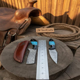 Handmade Damascus Skinner 7”–8” Knife Set Cowboy Ranch Blades Turquoise Handle with Sheath