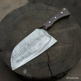 10-Inch Damascus Camp Cleaver — 5.5 Inch Blade, Tali Wood Handle, Silver Pins & Black Spacer