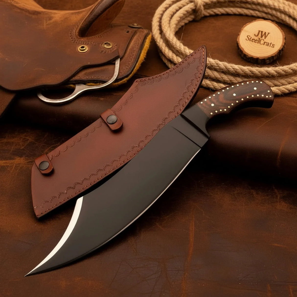 Hand-Forged High Carbon Steel Bowie Knife 13-Inch Trailing Point
