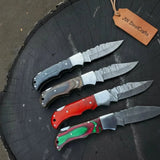 Handmade Damascus Steel Folding Knife 4 Premium Handle Variations