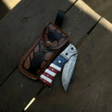 American Flag Damascus Folding Knife with Resin Handle