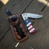 American Flag Damascus Folding Knife with Resin Handle