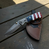 American Flag Damascus Folding Knife with Resin Handle