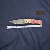 Engraved Bolster Folding Knife with Pink Bone Handle