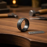 Black Damascus Double Groove Band with Etched Finish