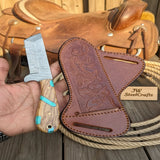 Rancher's Bull Knife 6" Handmade Damascus Turquoise Accent Handle