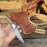 Wildgrain Bushcraft Knife 8" Handmade Damascus Natural Wood Handle