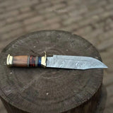 Handmade Damascus Steel Bowie Knife  Stacked Leather Handle with Brass Fittings
