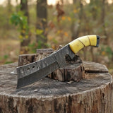 Handmade Damascus Tanto Knife with Camel Bone Handle | Full Tang Fixed Blade