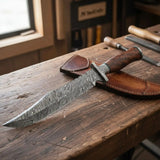 Handmade Damascus Bowie Knife with Natural Wood Handle Fixed Blade