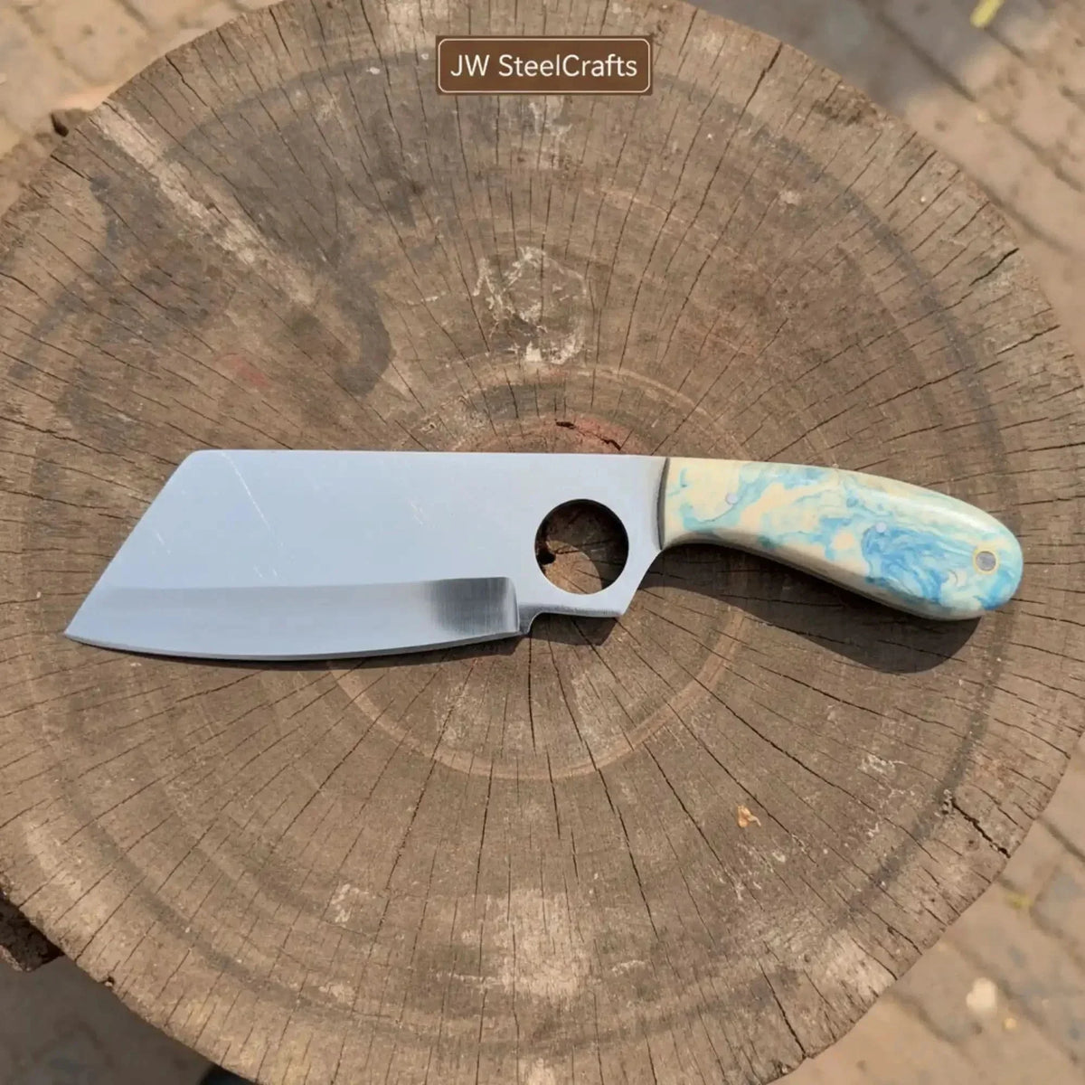 Cleaver Style Fixed Blade Knife high Polished Blade Resin Handle