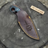 Handmade Compact Utility Ring Knife 8-Inch Skull-Etched Blade with Black Resin Handle