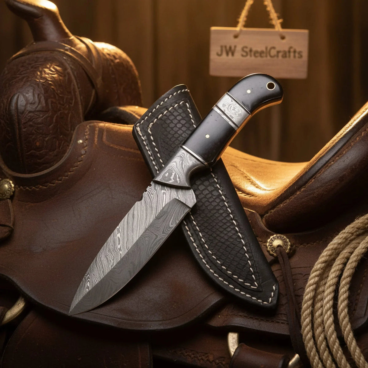 Jimping Bushcraft Bowie Knife with Black Micarta Handle