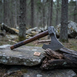 Handmade Damascus Steel Bearded Viking Axe with Hardwood Handle – Custom Forged Norse Camp Axe | JW SteelCrafts