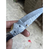 Blackwaist Damascus Folder Knife 7" Handmade Micarta Handle Liner Lock